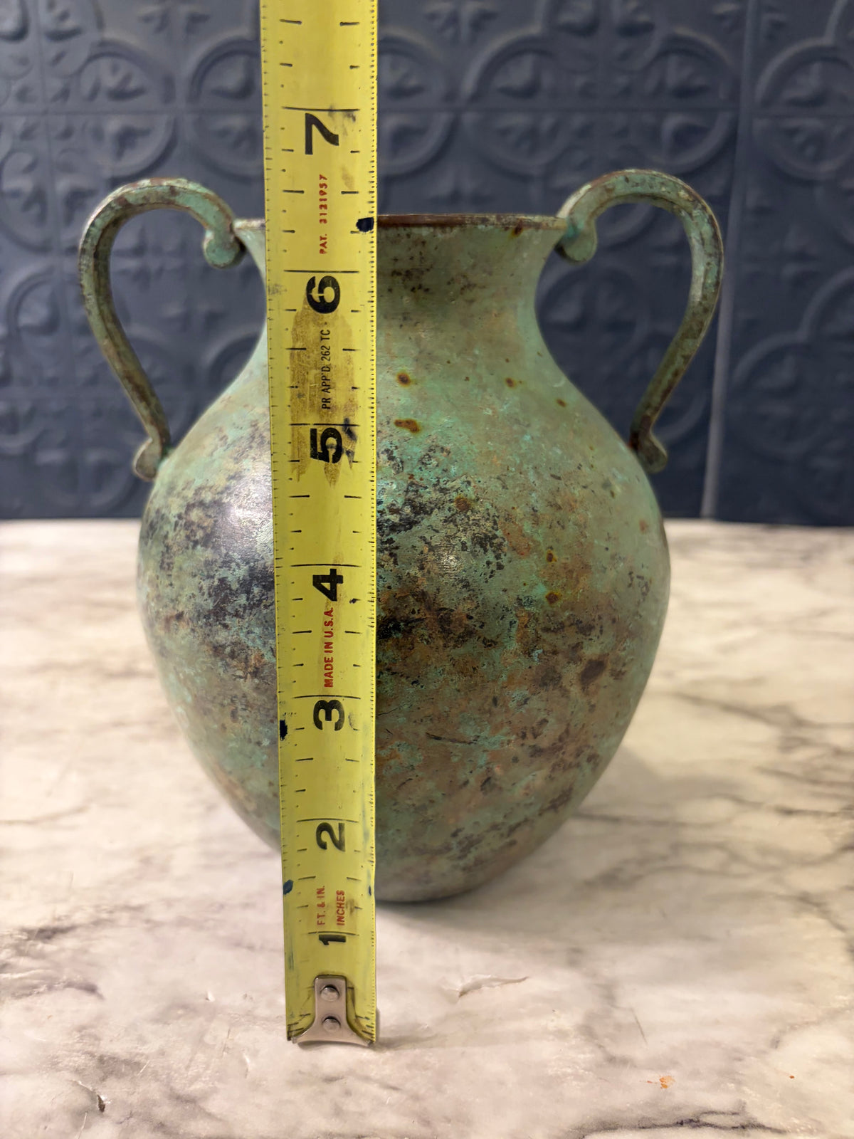 Green Metal Double Handle Vase