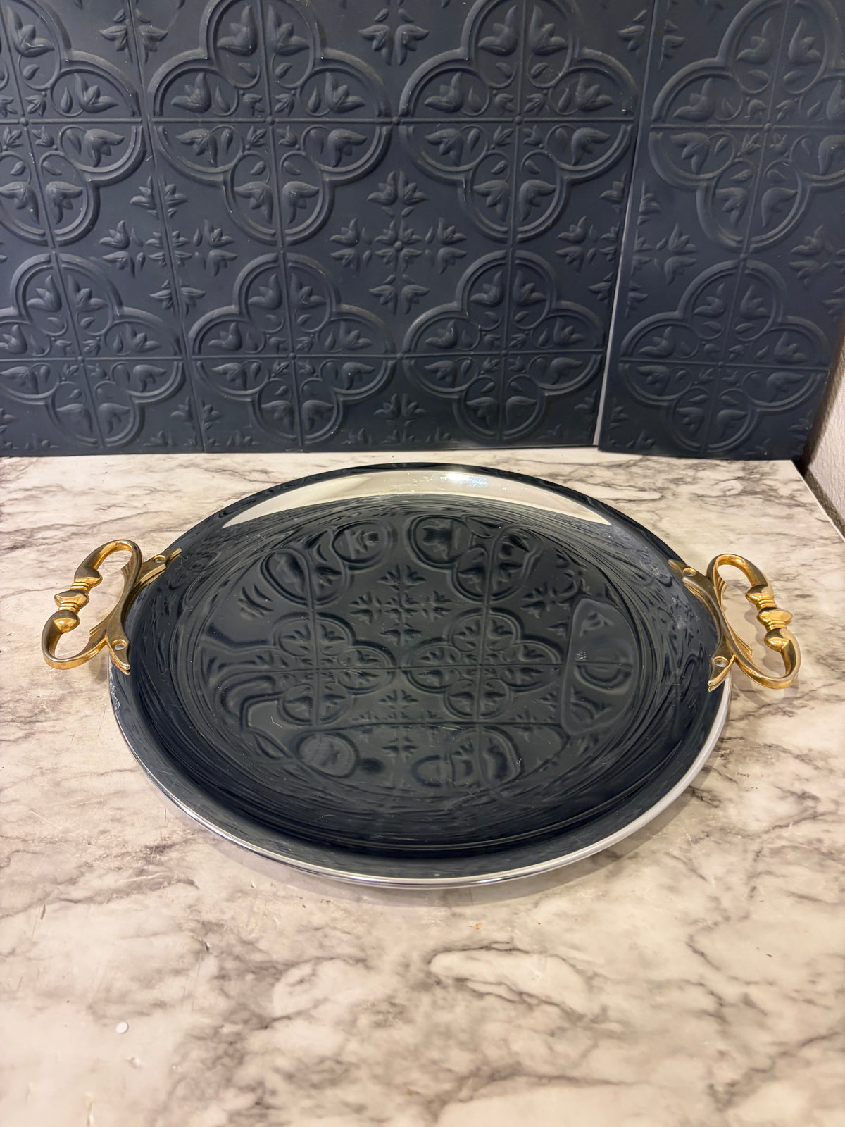 Kromex Serving Tray with Brass Handles
