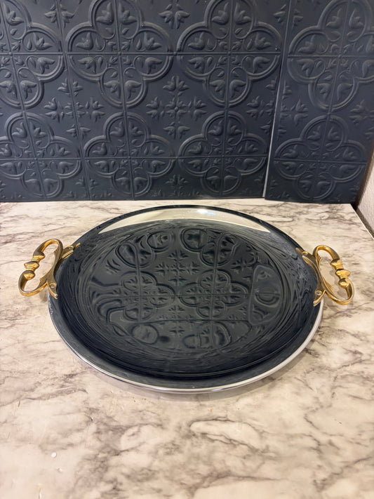 Kromex Serving Tray with Brass Handles