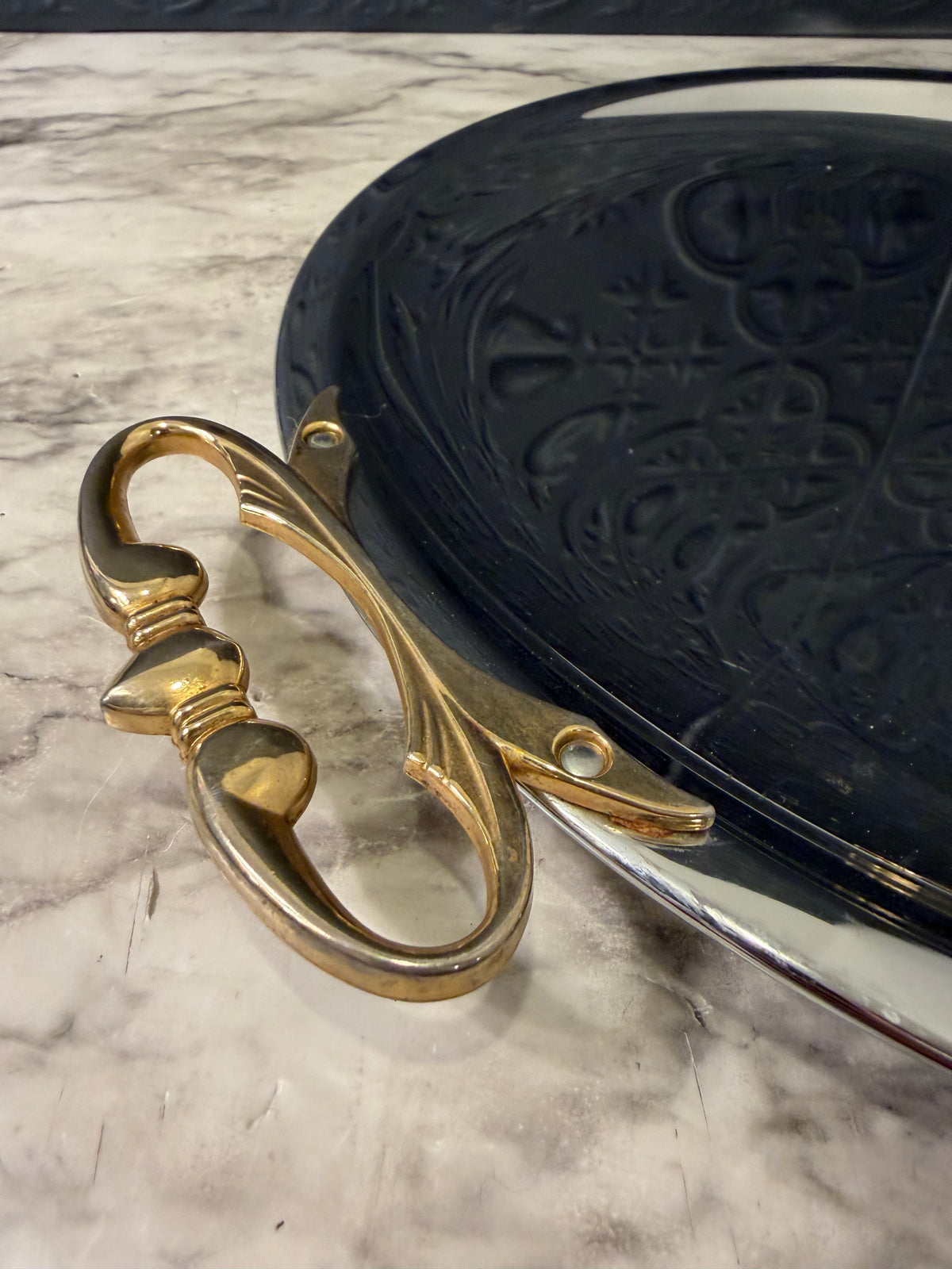 Kromex Serving Tray with Brass Handles