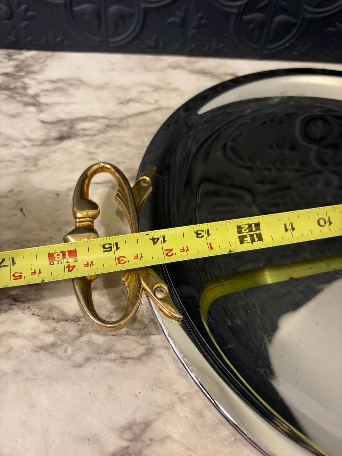 Kromex Serving Tray with Brass Handles