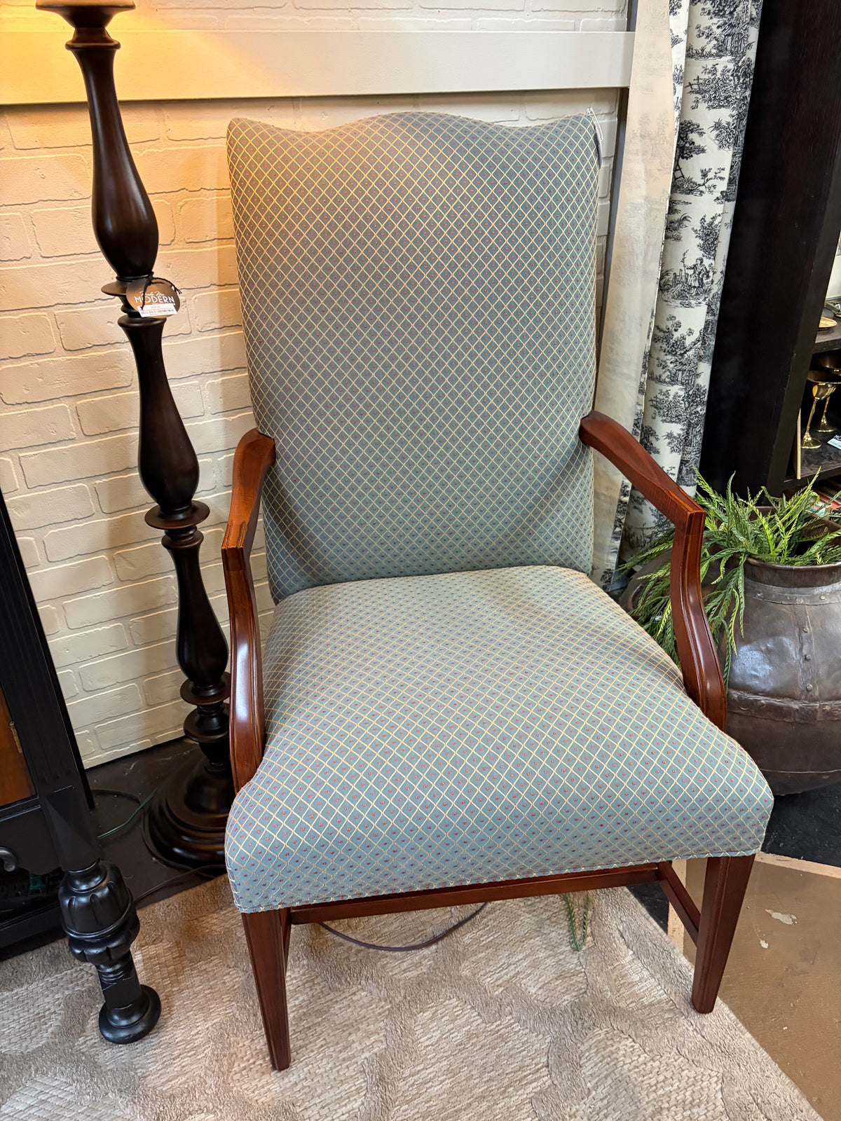 Ethan Allen Green with Red Dot Highback Chair