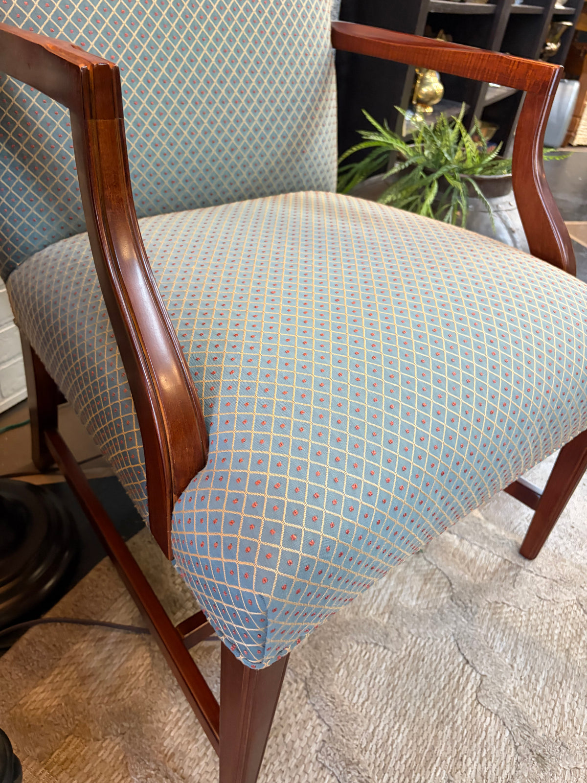 Ethan Allen Green with Red Dot Highback Chair