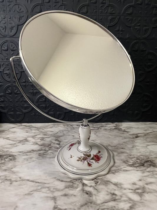 Vintage Table Top Mirror with Porcelain Base