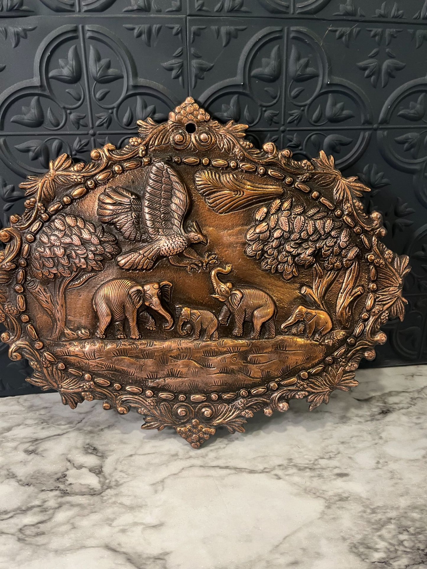 Copper Plaque With Elephants