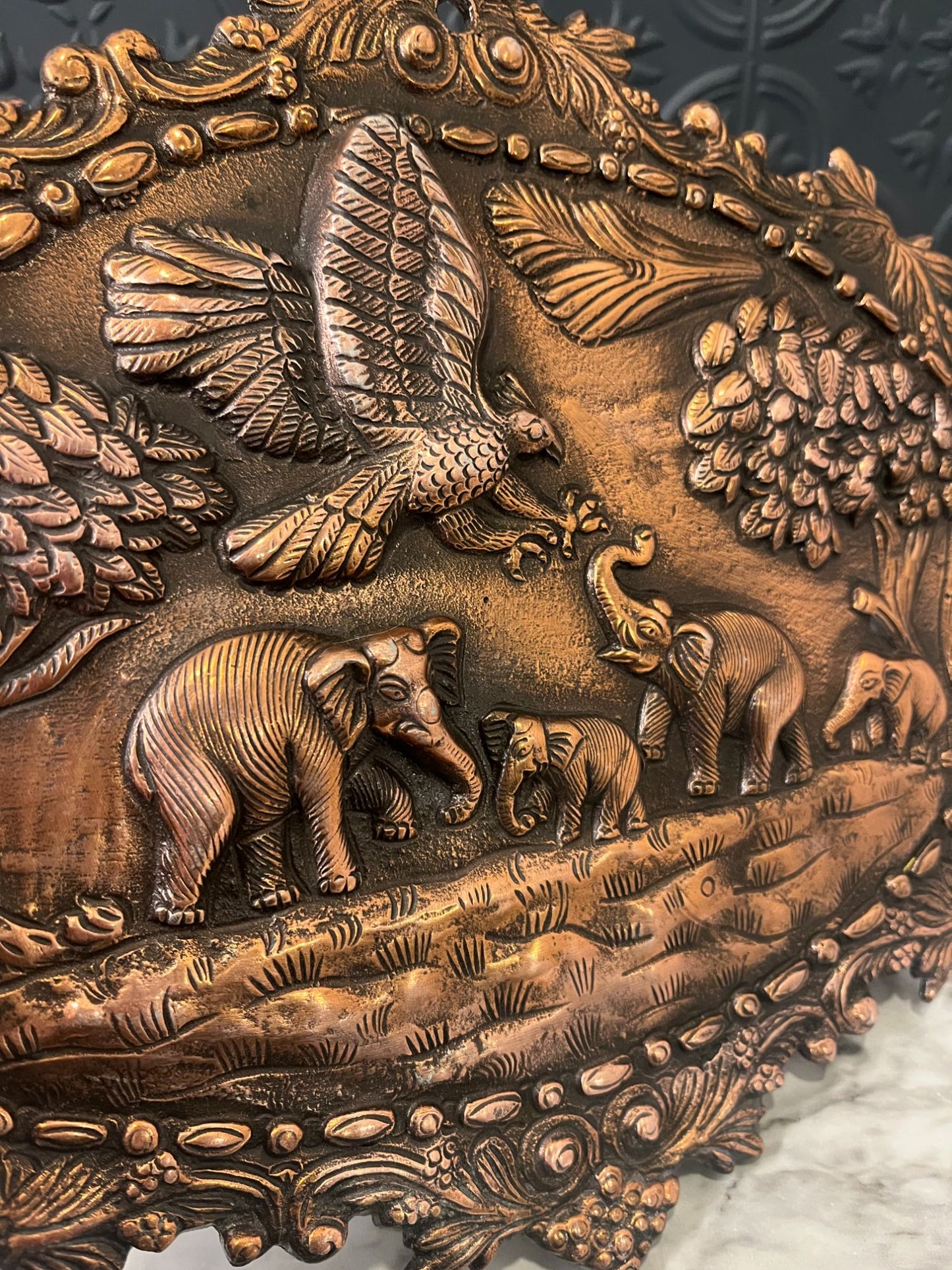 Copper Plaque With Elephants