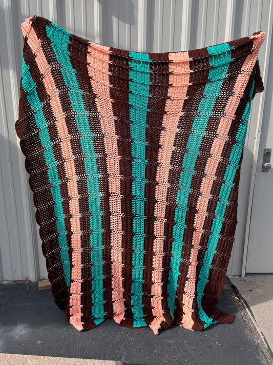 Brown, Peach and Turquoise Afghan