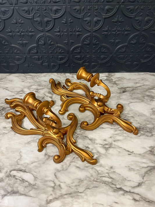 Gold Plastic Scroll Sconces x 2