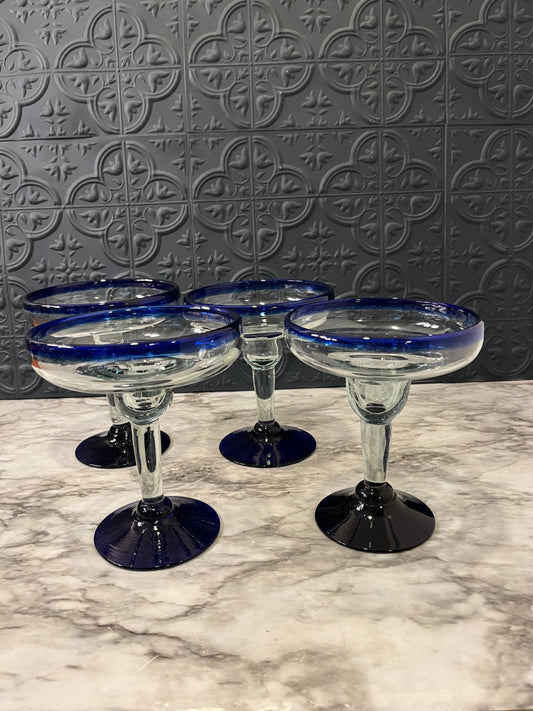 Blue Margarita Glasses x 4