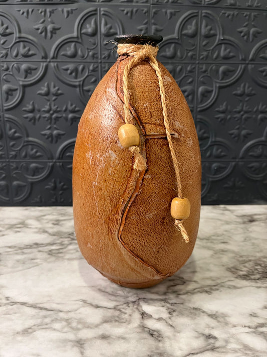 Leather Covered Vase With Tassels