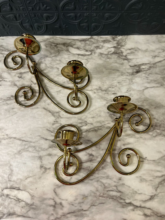 Set of Double Brass Sconces