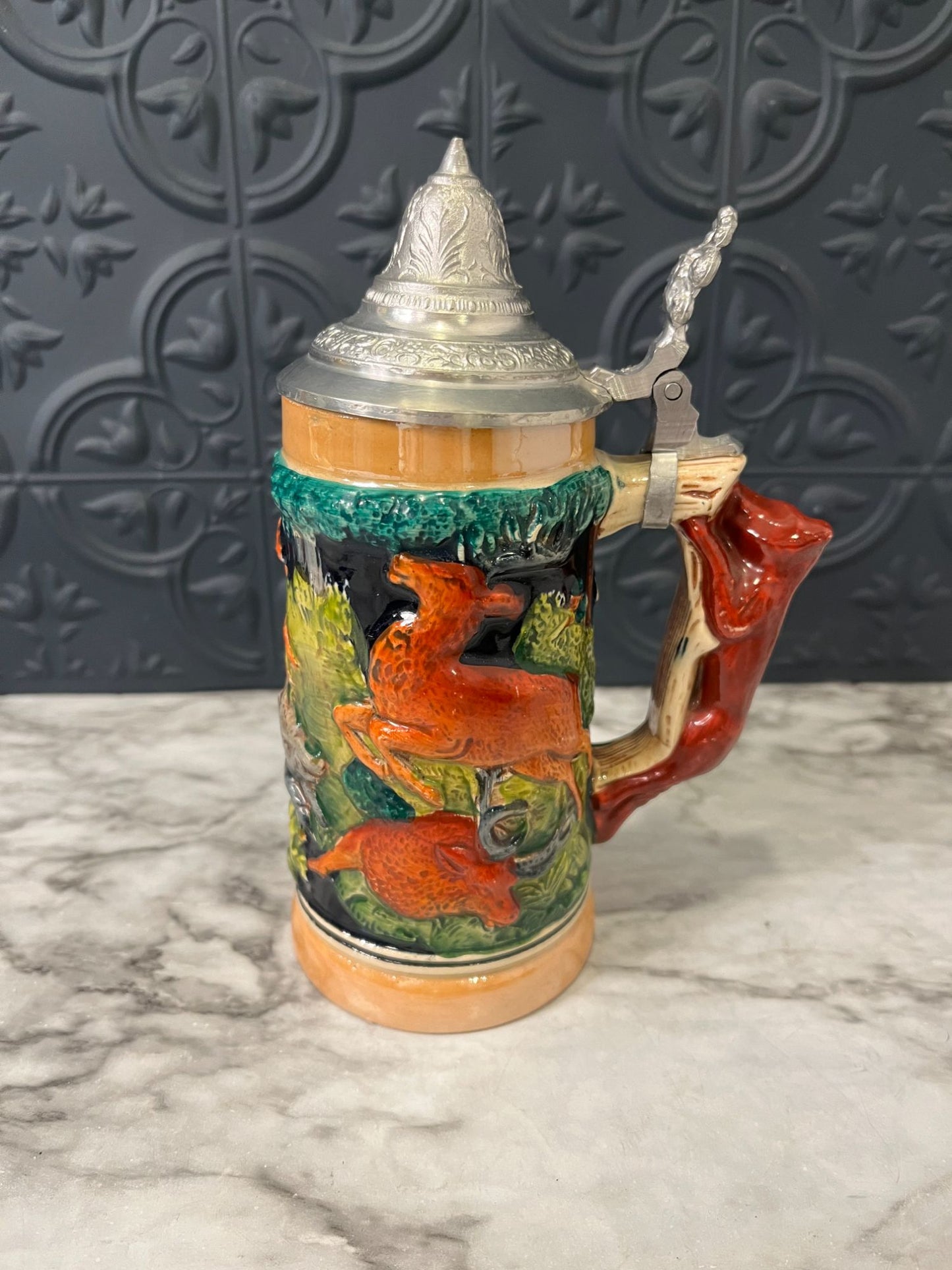 German Beer Stein Fox Handle