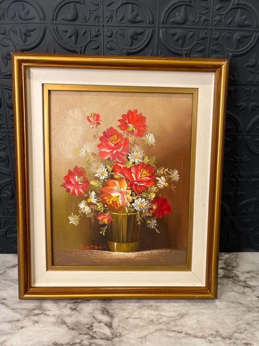 Red and white floral painting
