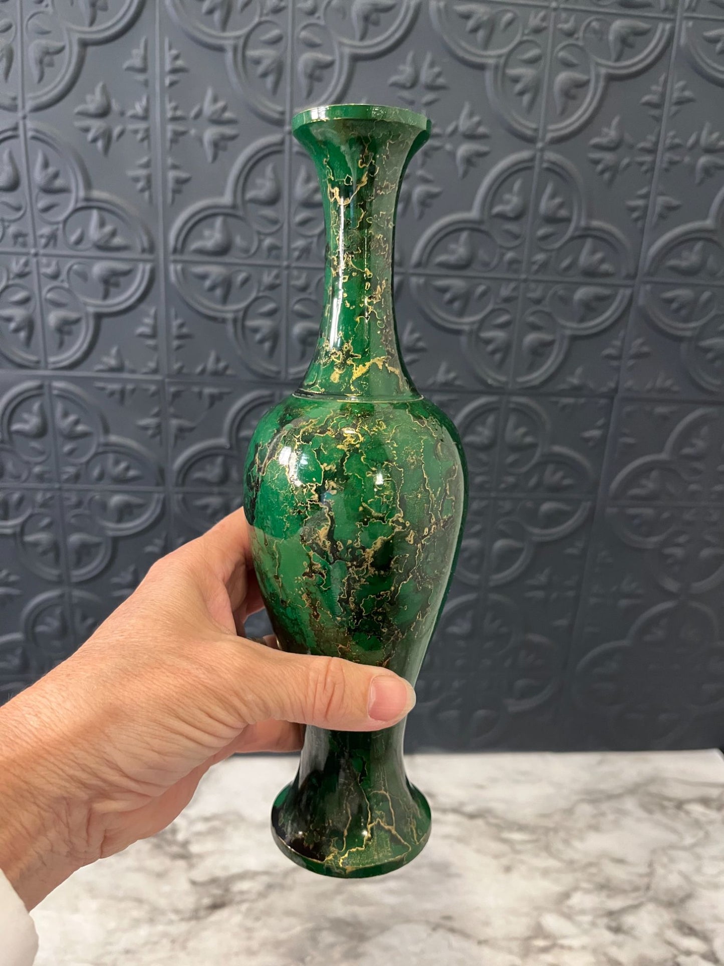 Green and Gold Enamel Vase