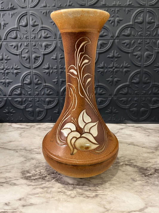 Pottery Craft Brown Vase With Lily