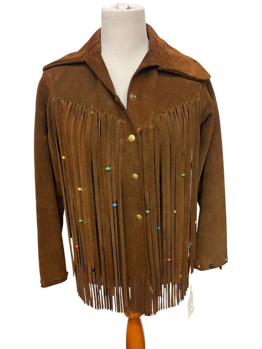 Vintage fringe suede leather jacket with beadwork