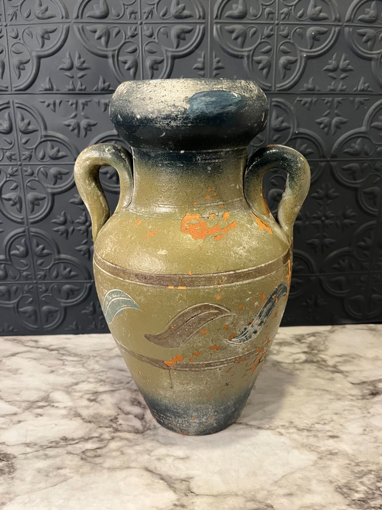 Green Pottery Vase With Handles