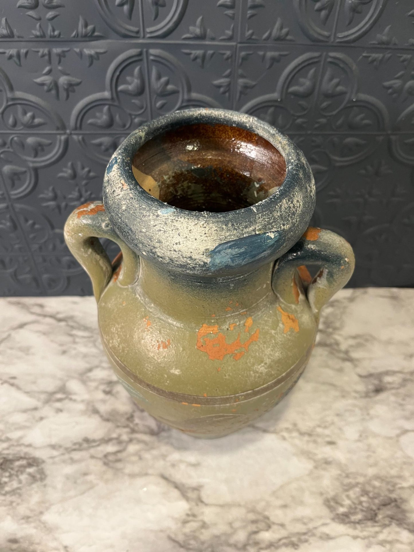 Green Pottery Vase With Handles