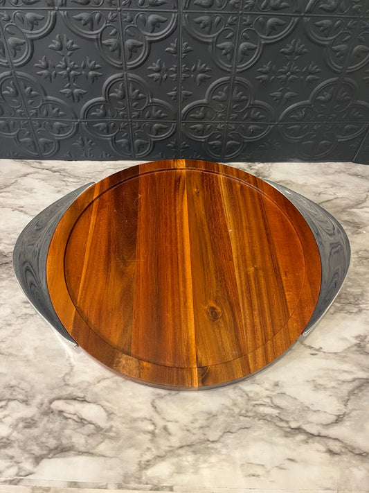 Nambe Wood Tray with Silver handles