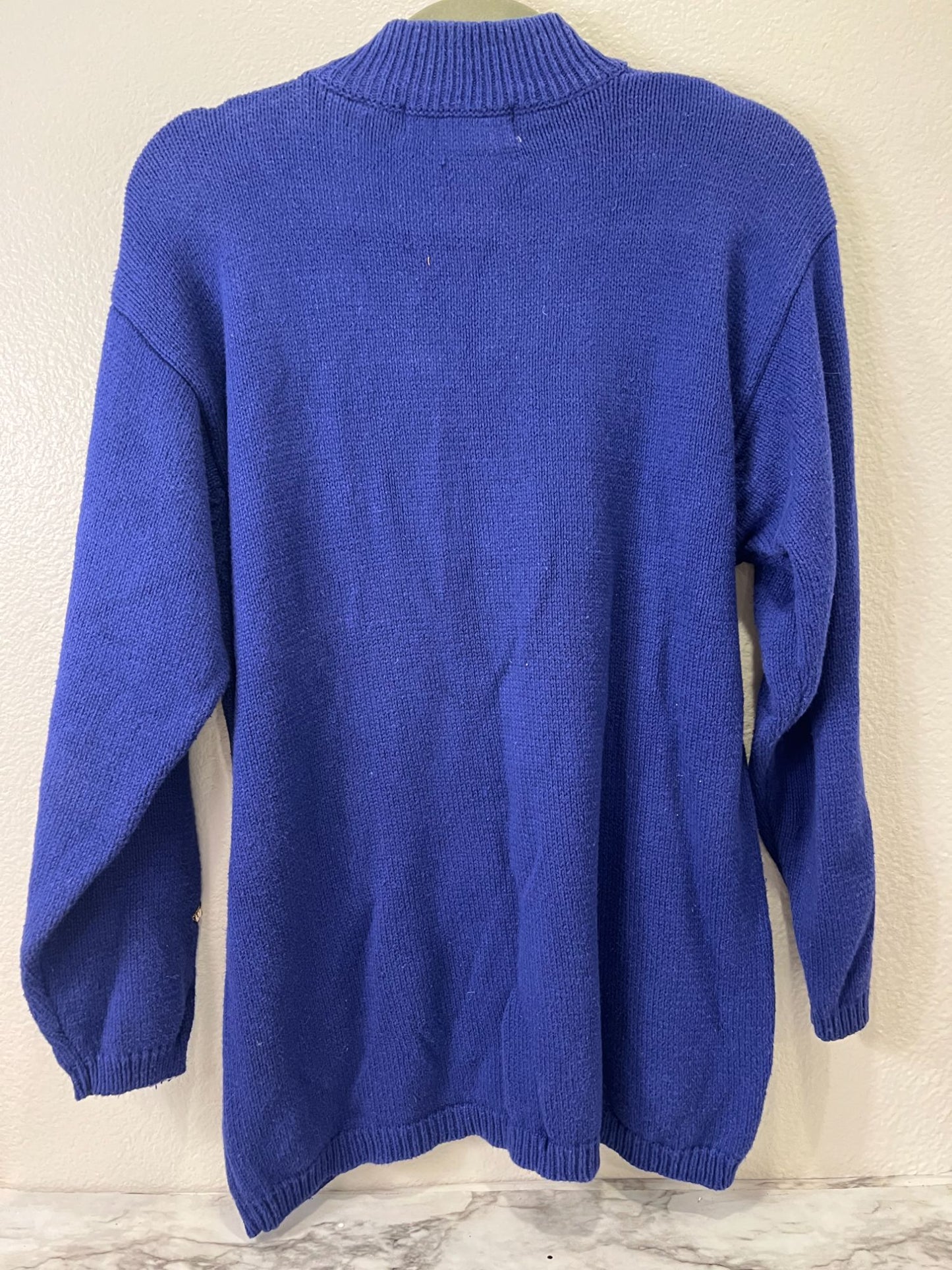 Karen Scott Vintage Blue Sequin Sun & Moon Sweater