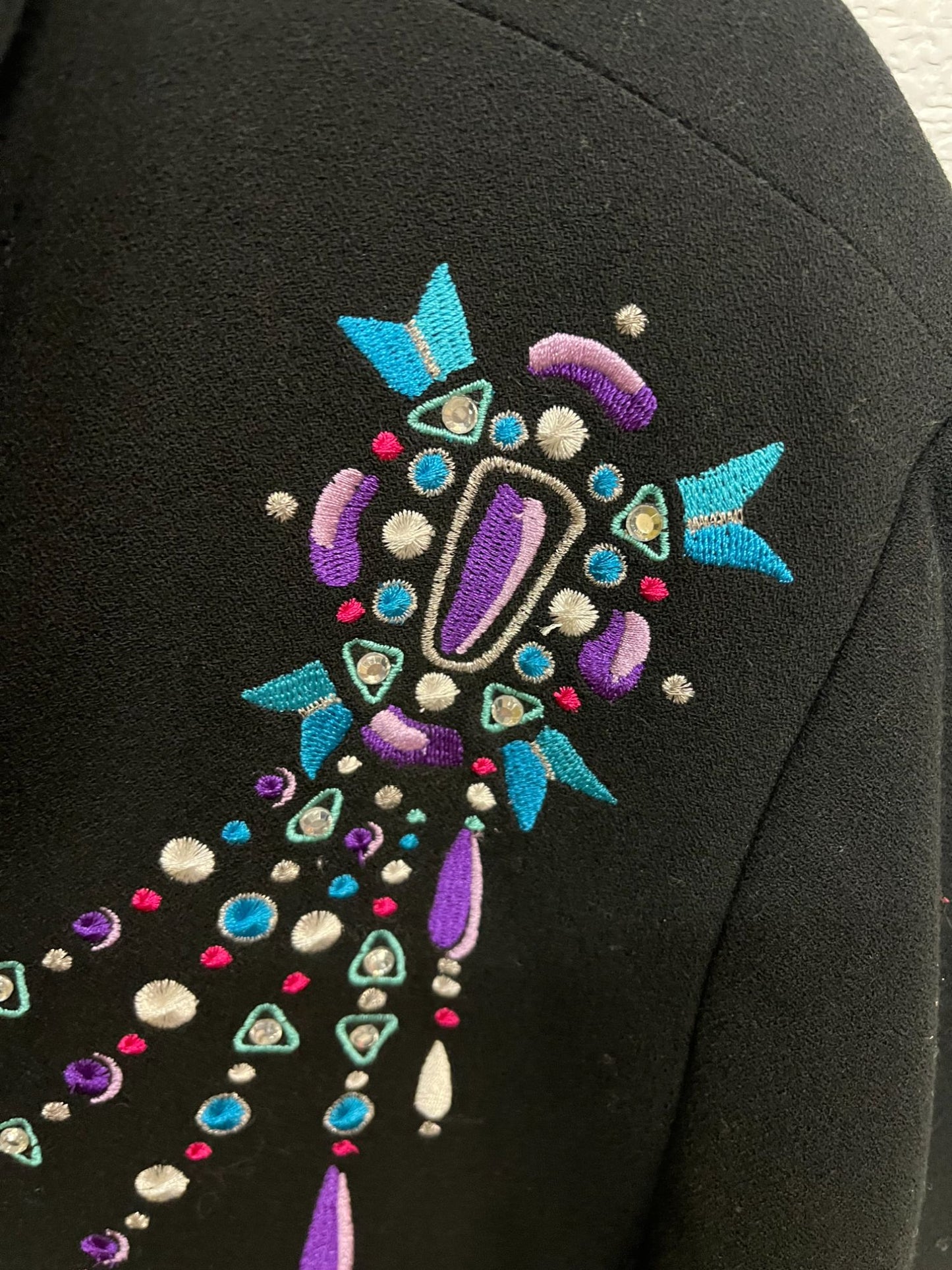 Bob Mackie Wearable Art Embroidered Black Blazer Jacket L