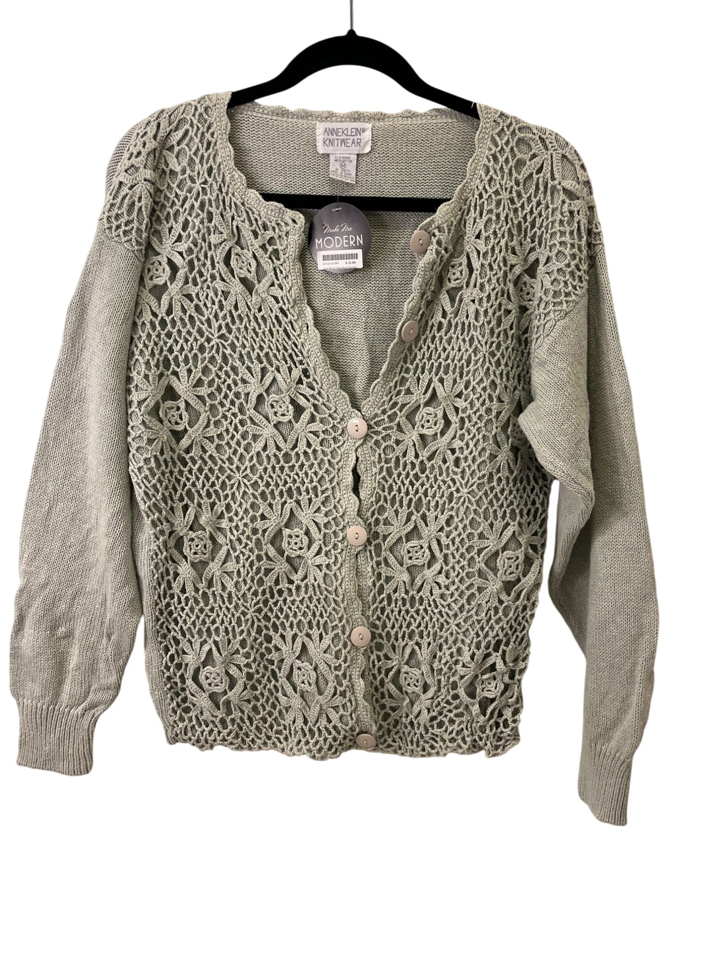 Vintage Anne Klein Knitwear Lace Knit Cardigan Sweater Medium