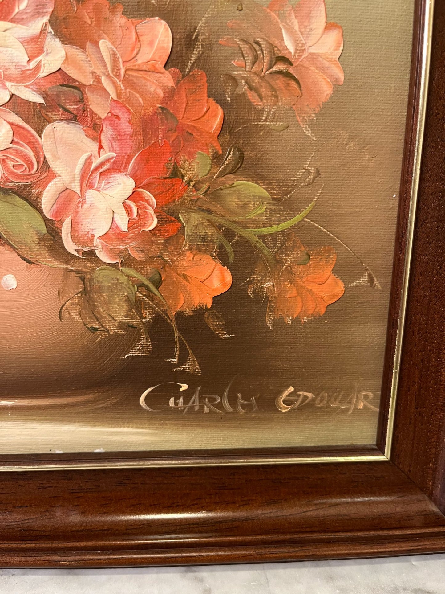 Pink Flower painting in wood frame