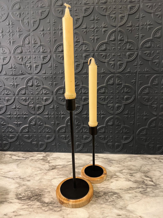 Black Metal with round Base  Candle Holders x 2