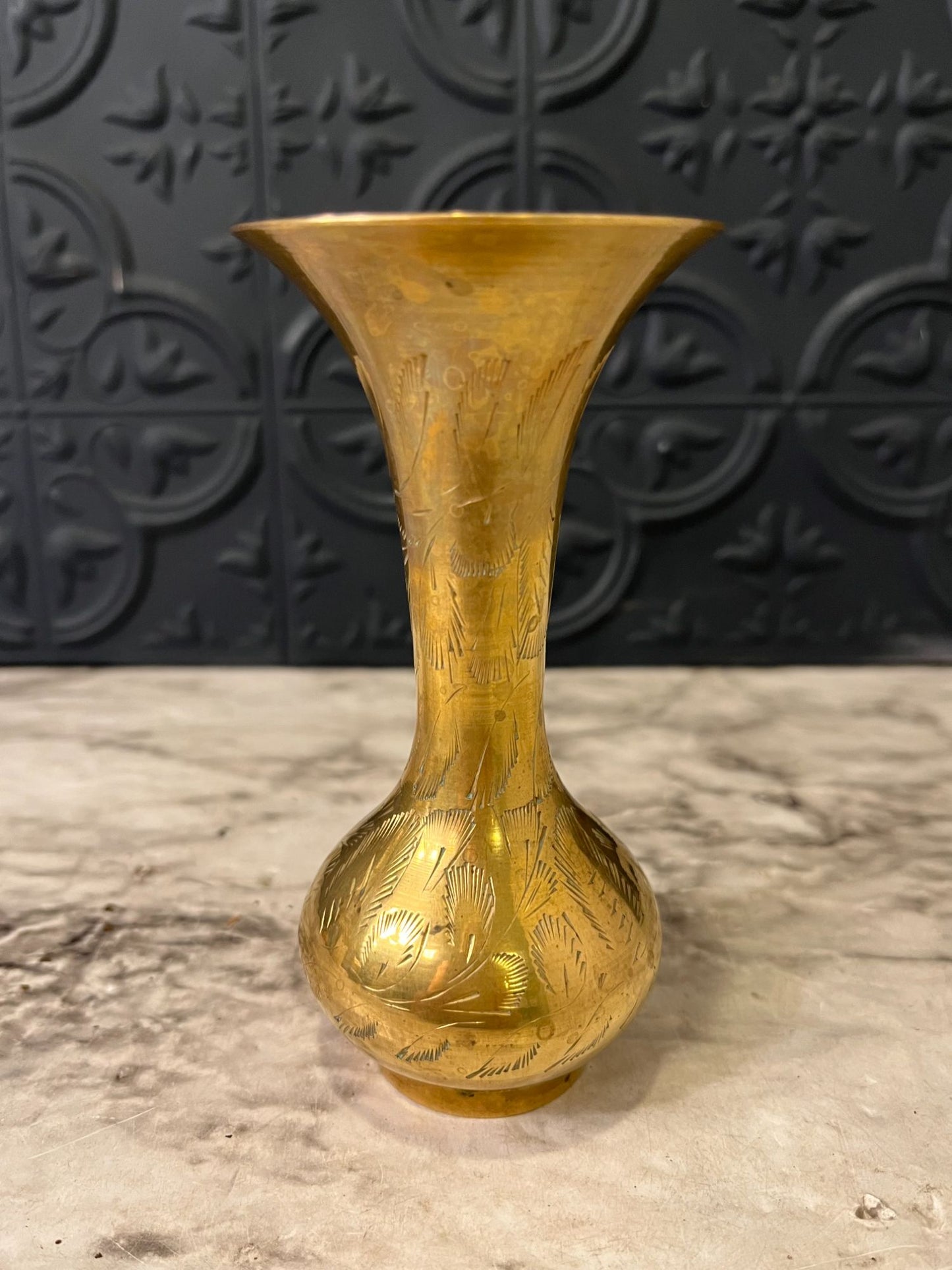 Small Brass Etched Vase