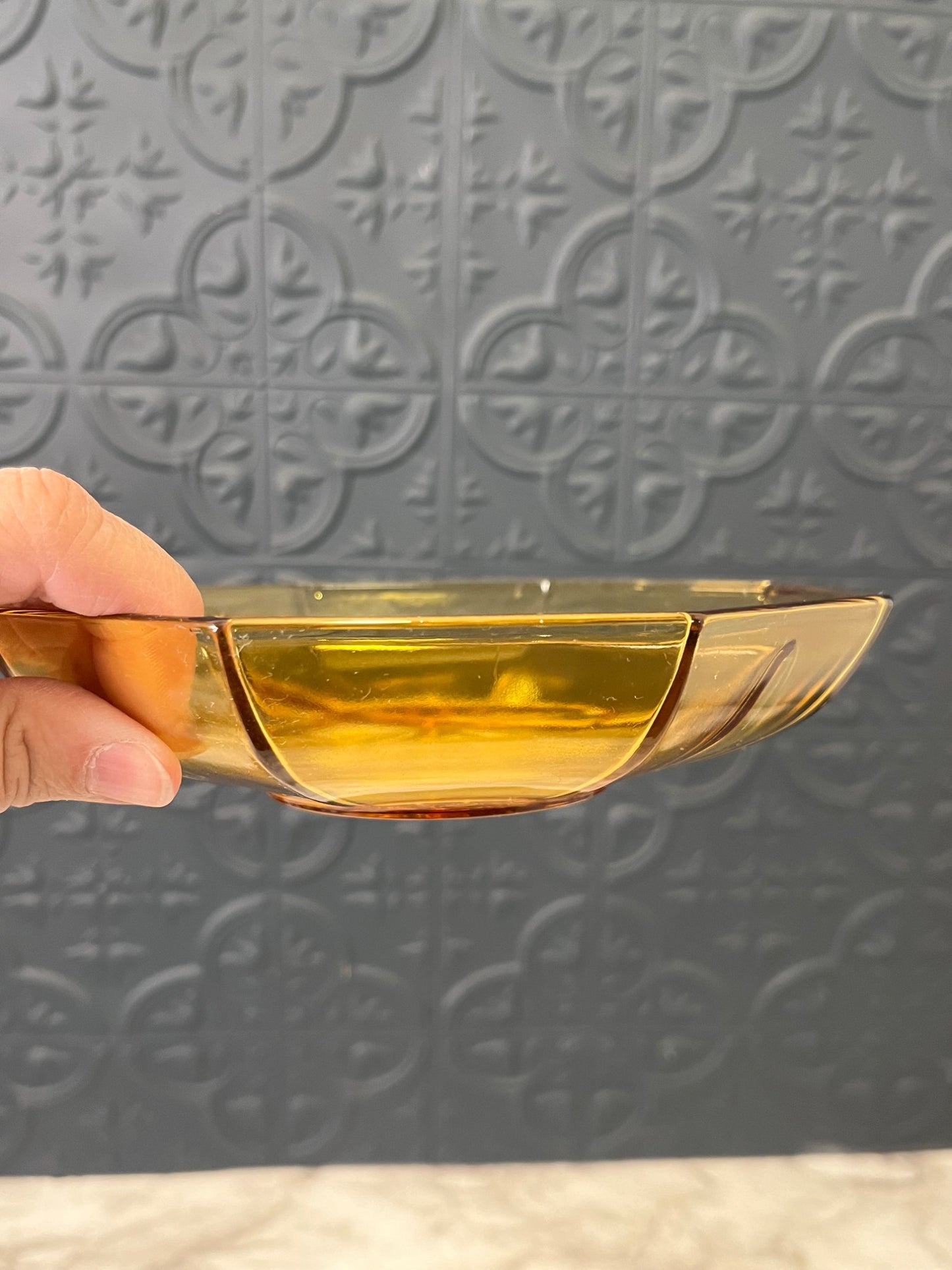 Amber glass split Candy Dish