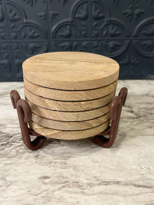 Sandstone Coasters with Metal  Tray