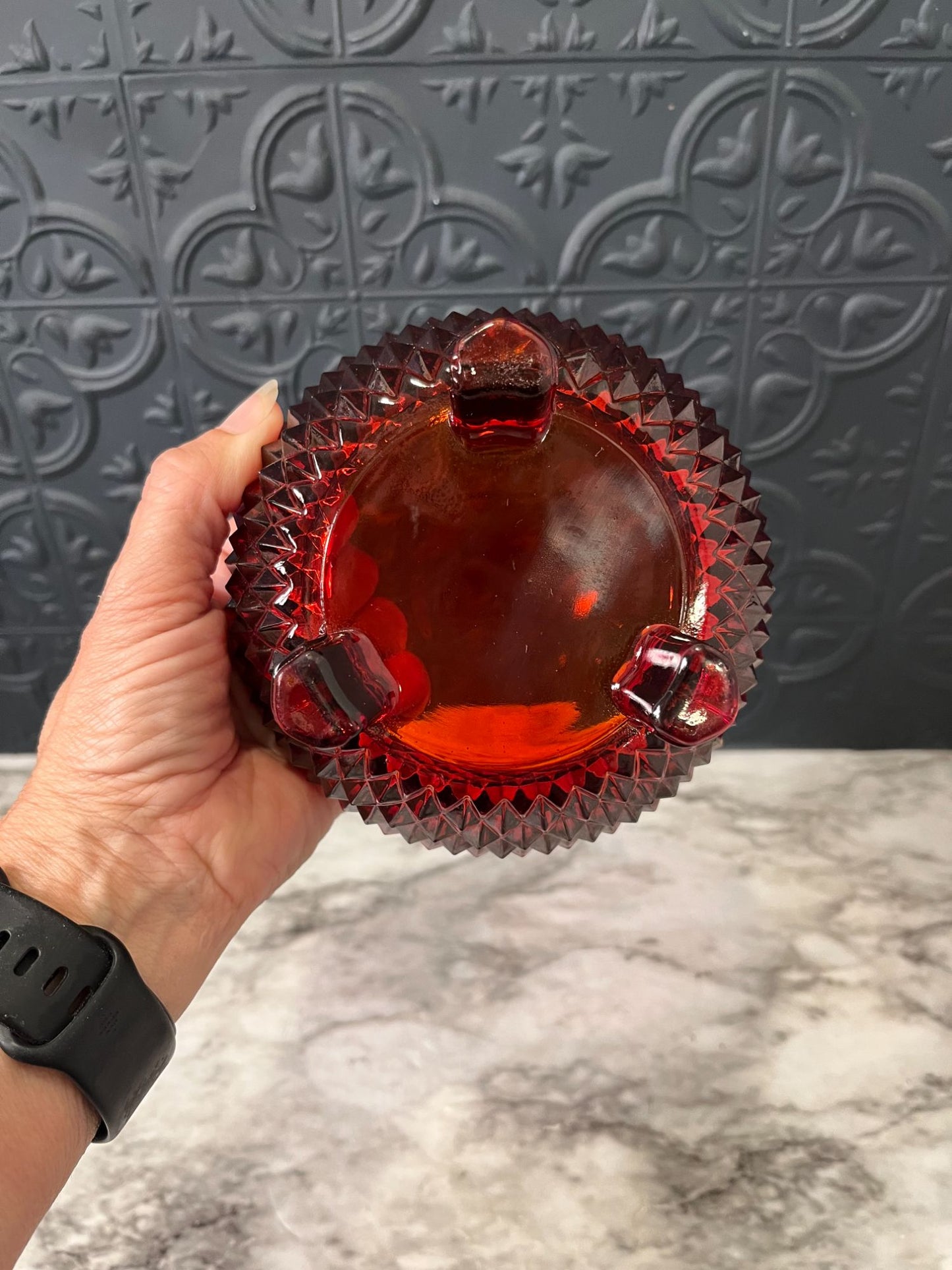 Indiana Glass Red Diamond Point  footed Bowl