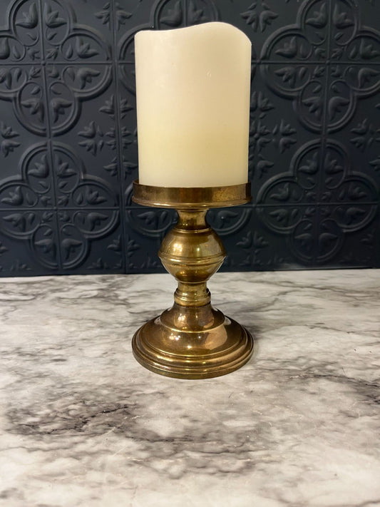 Brass Pillar Candle Holder Short