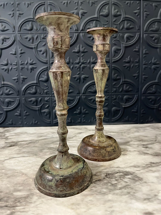 Metal Candle Holders with Patina  Color