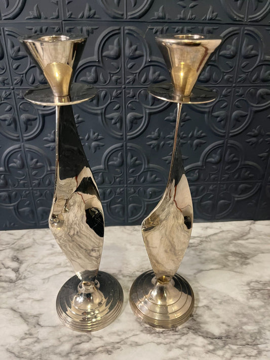 Silver Plate Twisted Candle Holders x 2