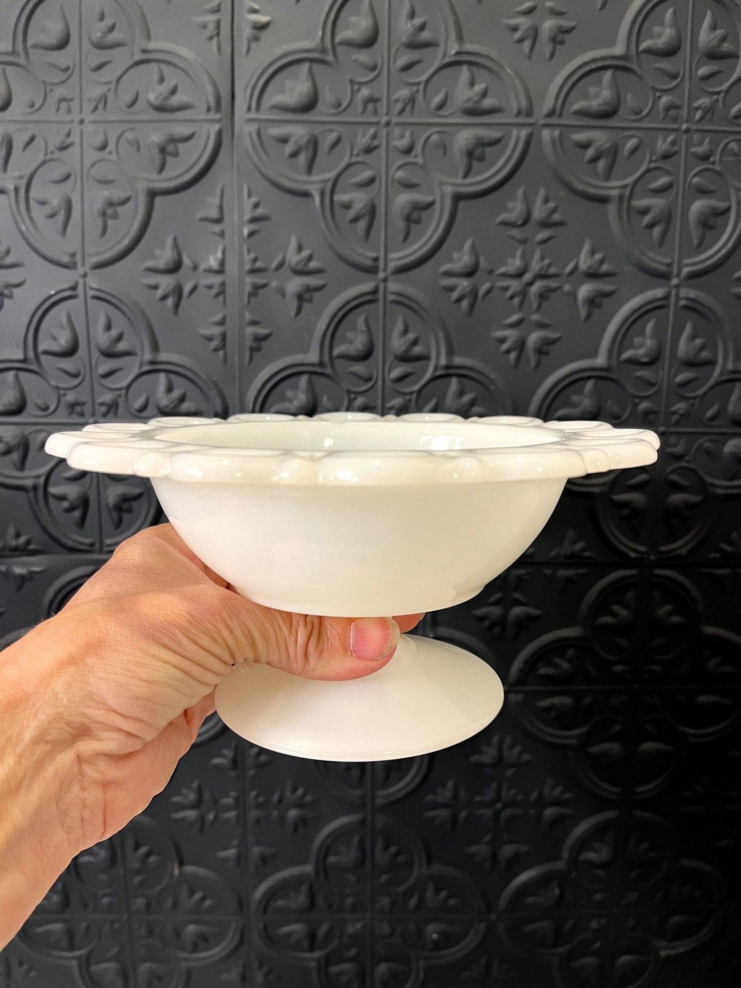 Milk Glass Lace Edge Bowl