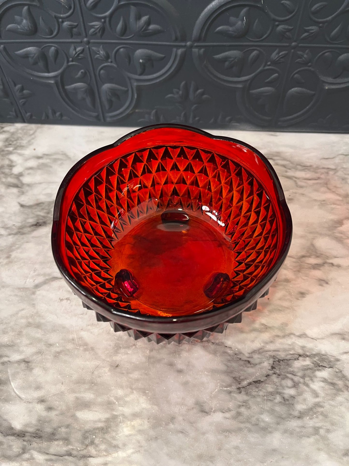 Indiana Glass Red Diamond Point  footed Bowl