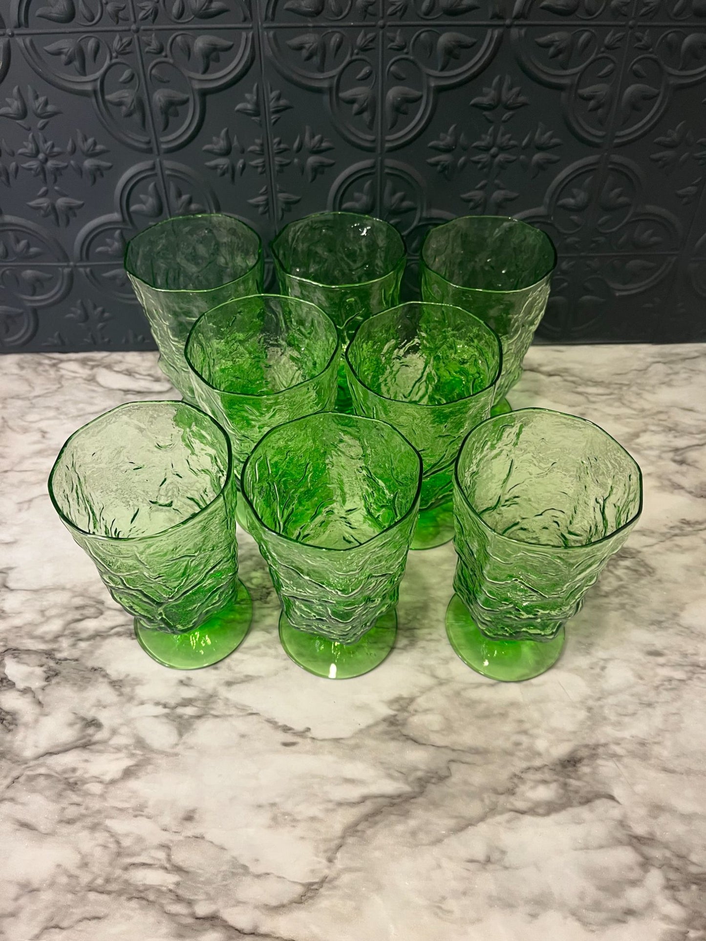 Green Crinkle Glasses x 8