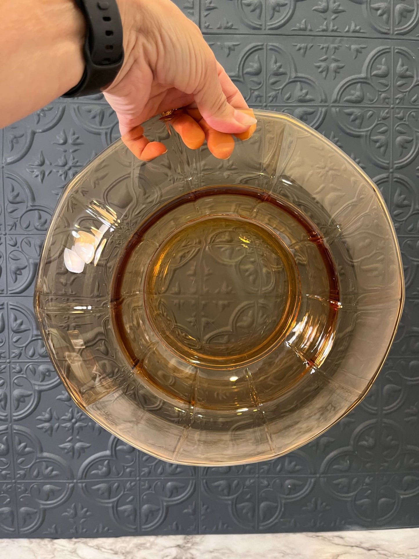 Amber rolled edge glass bowl