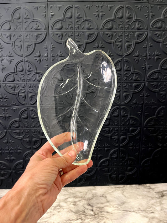 Large Clear Glass Leaf Tray