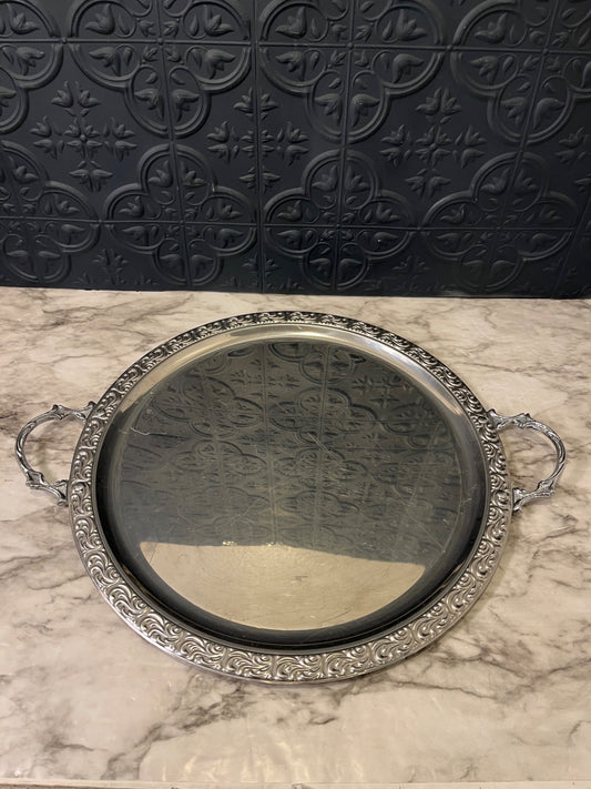 Round Silver plated tray with  handles