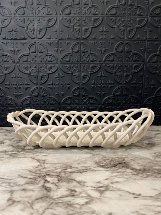 Ceramic Pottery Open Weave Oval Basket