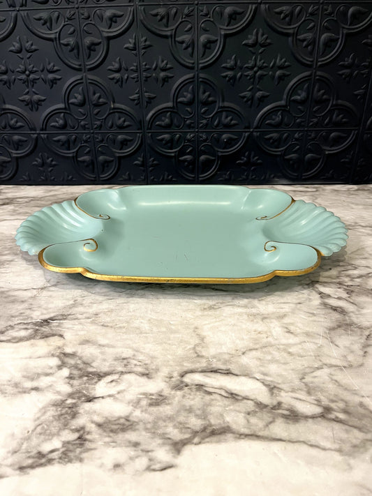 Seafoam Green and gold metal  Tray