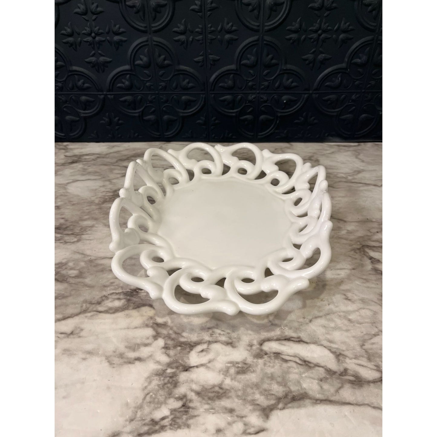 Lace edge milk glass tray