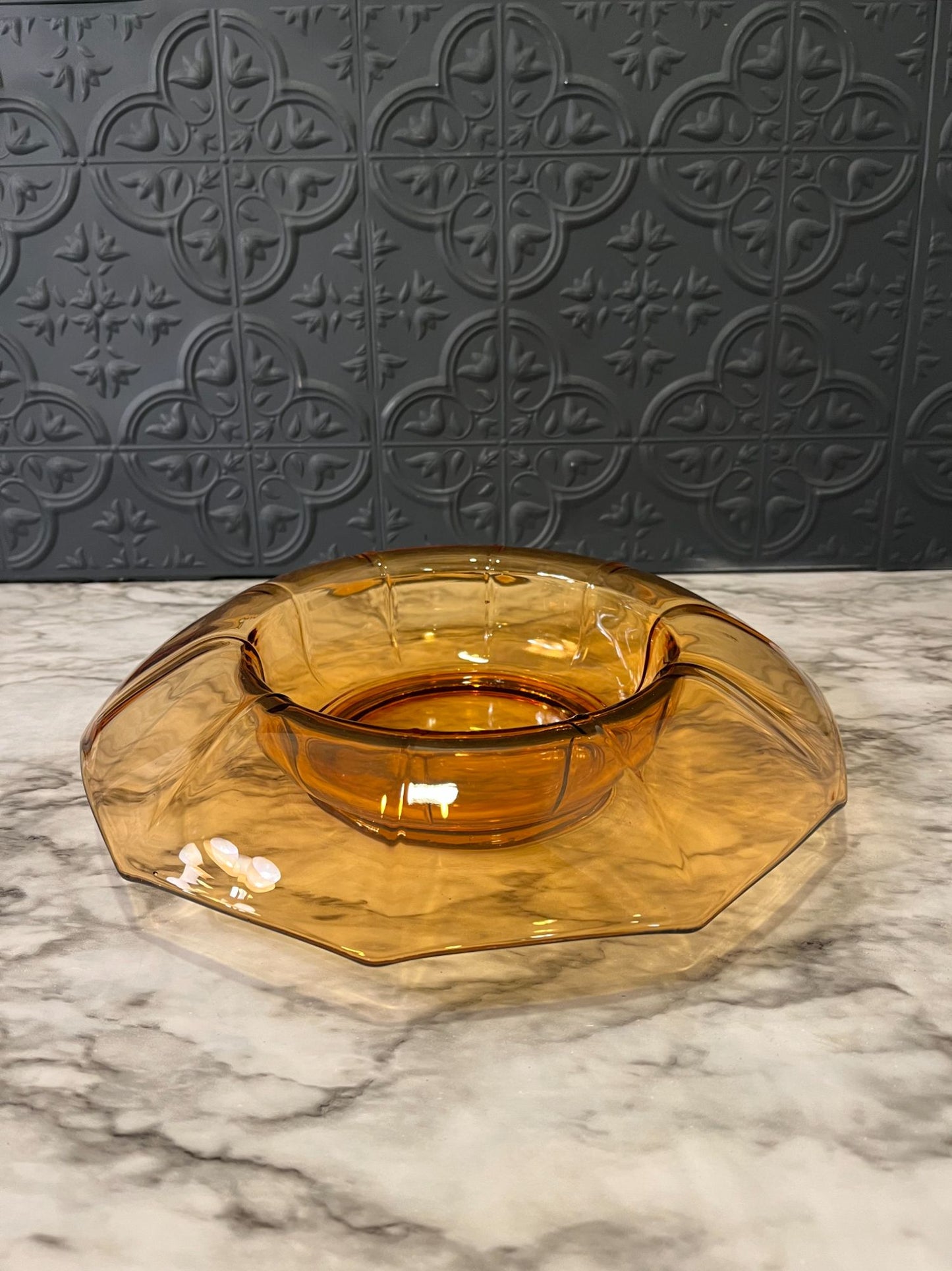 Amber rolled edge glass bowl