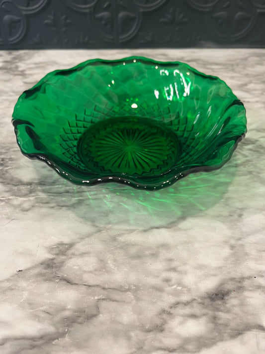 Green glass bowl