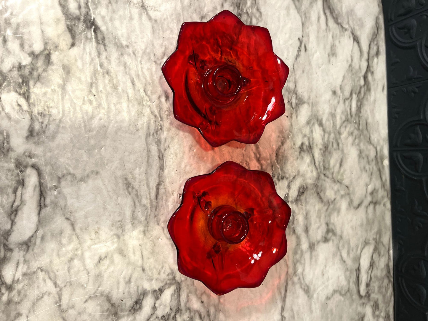 Ruby Red Fenton Flower candle  holders x 2