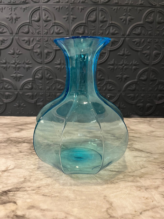 Blue glass 9 sided vase