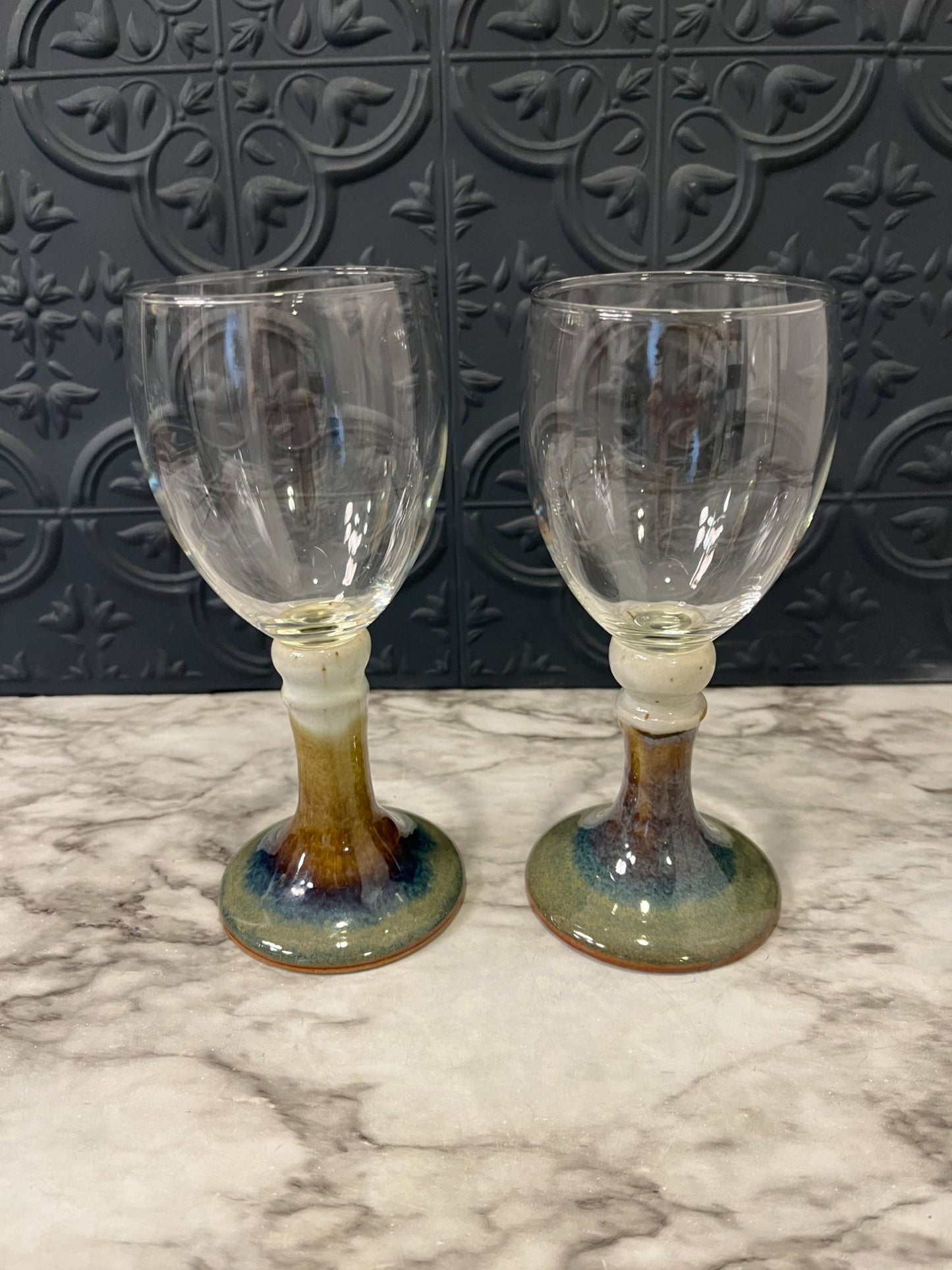 Pottery Stem Wine Glass x 2