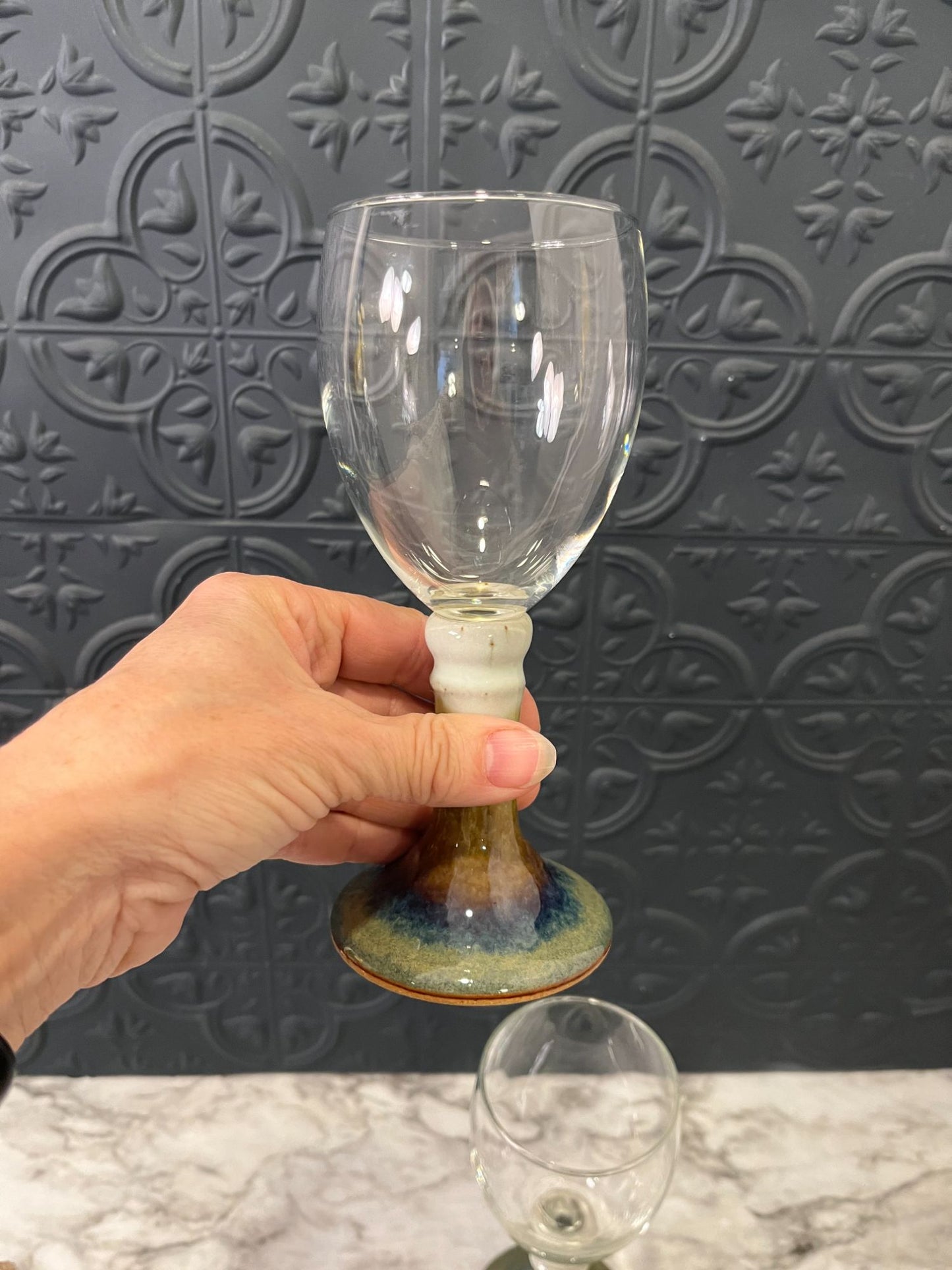 Pottery Stem Wine Glass x 2